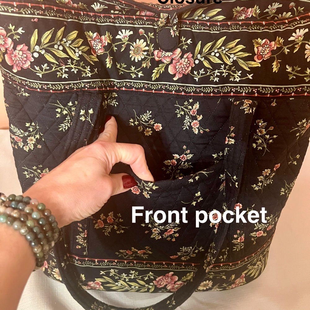 “VeraBradley”-Inspired Floral Black Quilted Tote Bag UEC - Picture 5 of 10